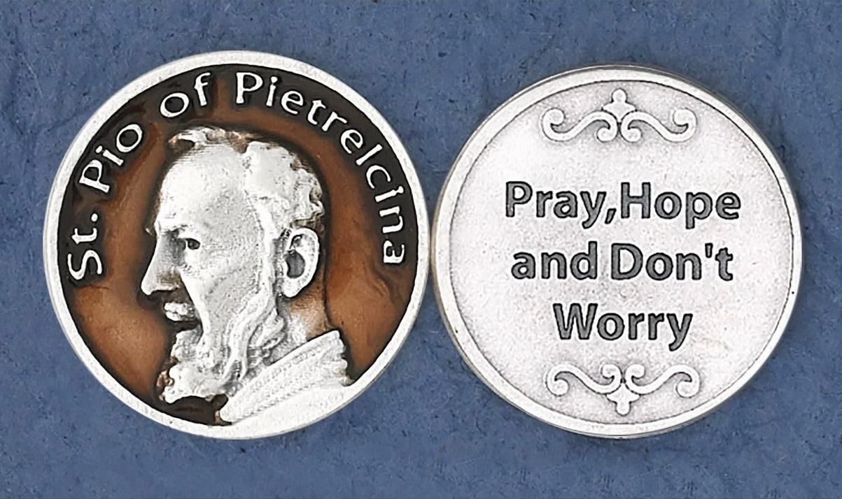 St. Padre Pio of Pietrelcina Brown Enamel Background Pocket Coin
