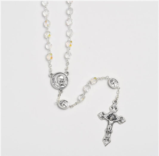 Padre Pio Relic Crystal Bead Rosary
