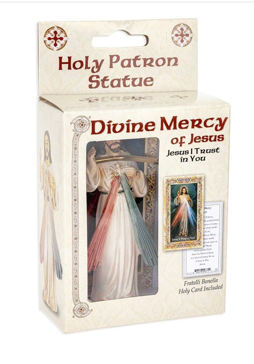 4" Divine Mercy Statue – Cold Cast Resin, Hand-Painted, in Deluxe Window Box