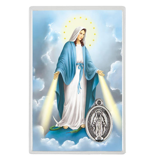 Our Lady of Grace Holy Prayer Card with Medal