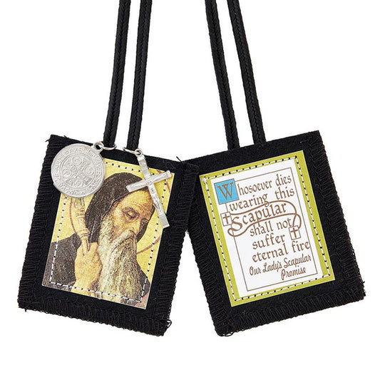 St. Benedict Brown Wool Scapular with St. Benedict Medal