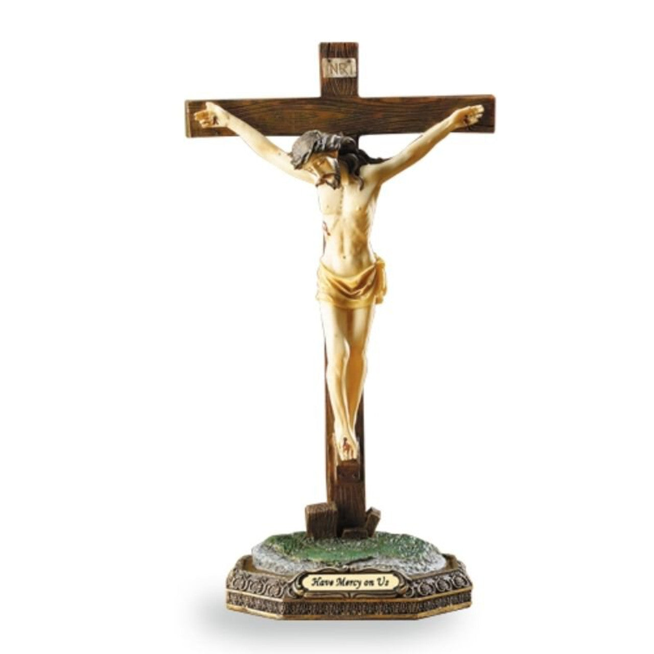 9.5-Inch Hand-Painted Standing Crucifix – A Reverent Symbol of Faith