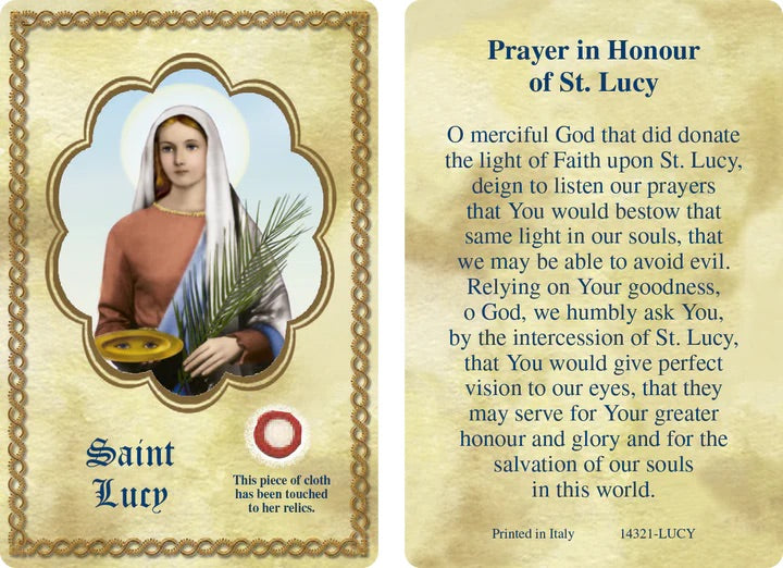 St. Lucy Relic Prayer Card – A Symbol of Faith and Healing