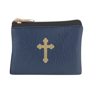 Navy Blue Calf-Grained Leatherette Rosary Pouch