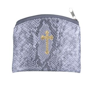 Pewter Reptile with Gold Leatherette Rosary Pouch