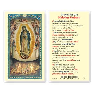 Prayer for the Helpless Unborn Holy Card with Our Lady of Guadalupe