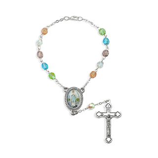 6mm Our Lady of the Highway Multicolored Crystal Bead Auto Rosary