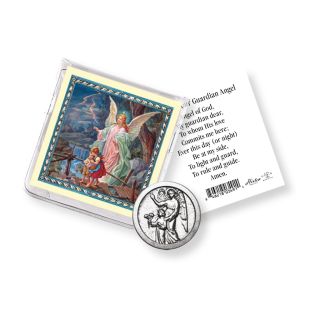 Guardian Angel Pocket Coin with Holy Card in Clear Pouch