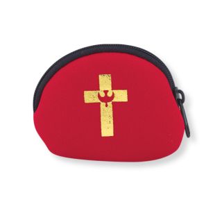 Red Neoprene Rosary Case, Gold Stamped with Confirmation Symbol