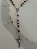 Rose Petal Rosary with Holy Family Center and Silver Cross