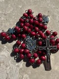 Rose Petal Rosary with Holy Family Center and Silver Cross