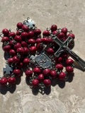 Rose Petal Rosary with Holy Family Center and Silver Cross