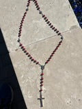 Rose Petal Rosary with Holy Family Center and Silver Cross