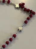 Rose Petal Rosary with Holy Family Center and Silver Cross