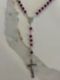 Rose Petal Rosary with Holy Family Center and Silver Cross