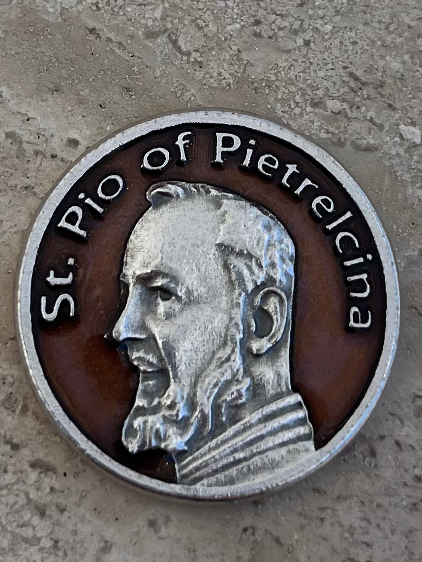 St. Padre Pio of Pietrelcina Brown Enamel Background Pocket Coin