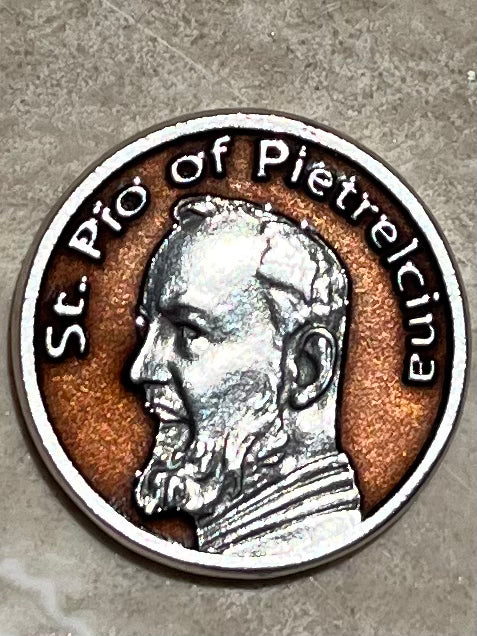 St. Padre Pio of Pietrelcina Brown Enamel Background Pocket Coin