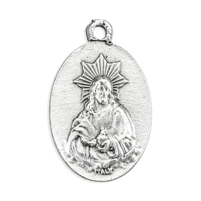 1" Oval Oxidized Our Lady of Montserrat Sacred Heart of Jesus Medal