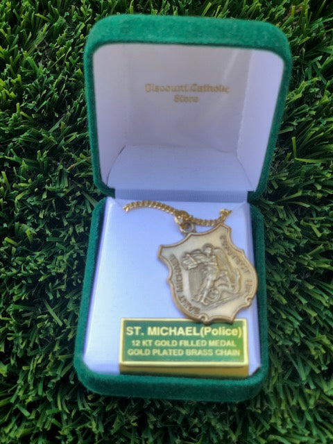 St. Michael Police 12K Gold Medal Badge Necklace