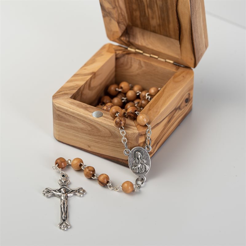 Confirmation Rosary Box with Rosary Made of Olivewood